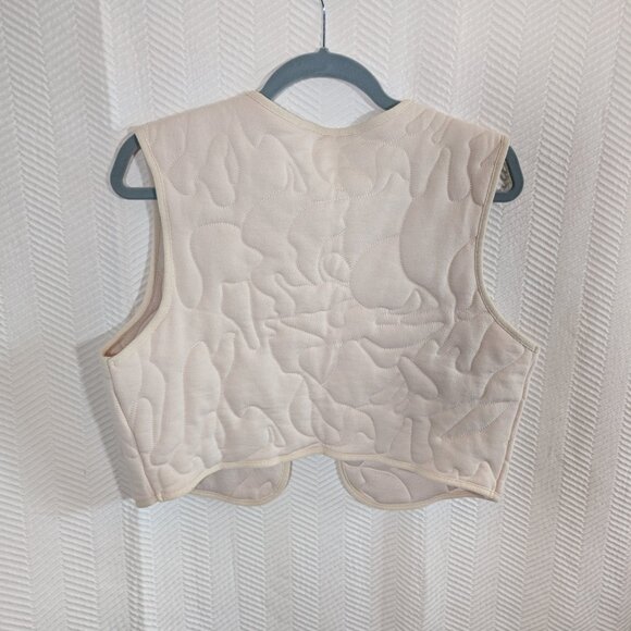 Mango Cream Quilted Vest Cropped Soft Lounge Layer Size Medium Cotton - Picture 5 of 8